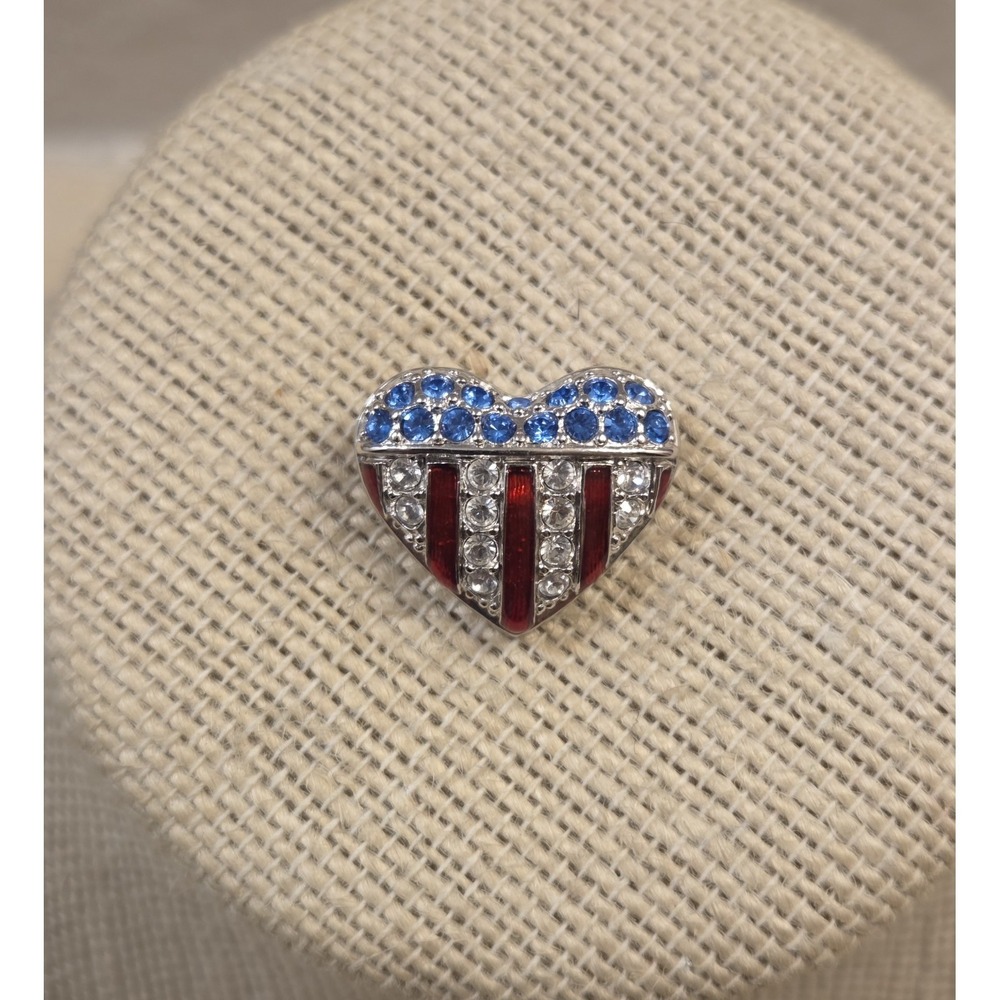 Swarovski Crystal Brave Heart American Flag‎ Patriotic Commemorative Tack Pin